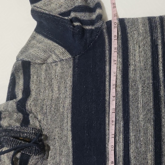 LUCKY BRAND Shirt Long Sleeve Hooded Blue Striped Pouch Pockets Size Med… - Picture 4 of 7